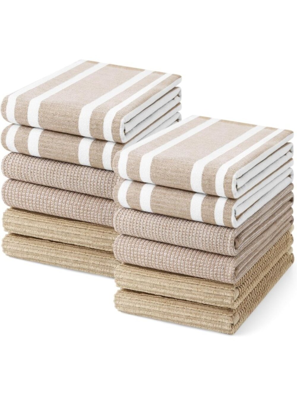 Premium Cotton Kitchen Towels, 380 GSM, 18"x28", 12 Pack, Soft Khaki Color